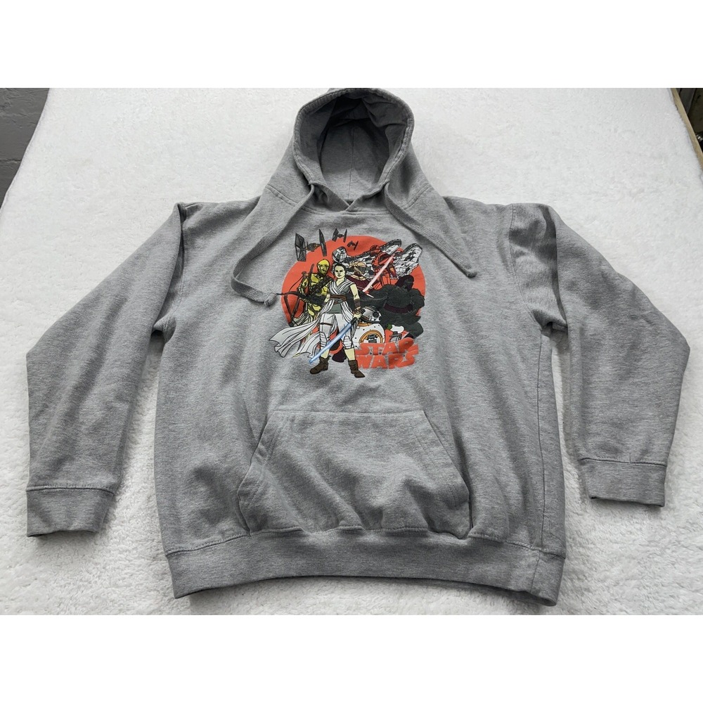 Star Wars Kids XL Gray Graphic Hoodie Rey Kylo Ren BB-8 Pullover Sweatshirt - Picture 1 of 12